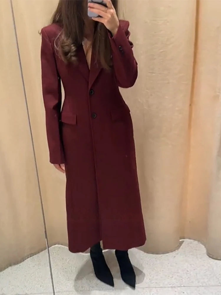Long Waist Cinched Suit Coat Jacket V-Neck Commuter Minimalist Slim Fit Elegant Women Overcoat Top Professional Formal Spring