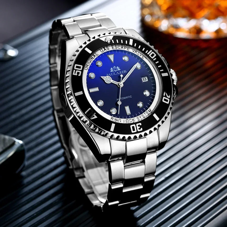 Automatic Watches for Men Mechanical Self Wind Movement Stainless Steel Gold Gradient Black Blue Date Reloj Hombre Baratos
