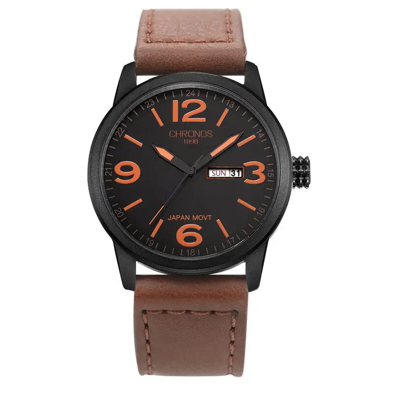 Men's Fashion Causal Calendar Wristwatch Top Brand Waterproof Classic Brown Black Leather Watch Numeral Clock Relogio Masculino