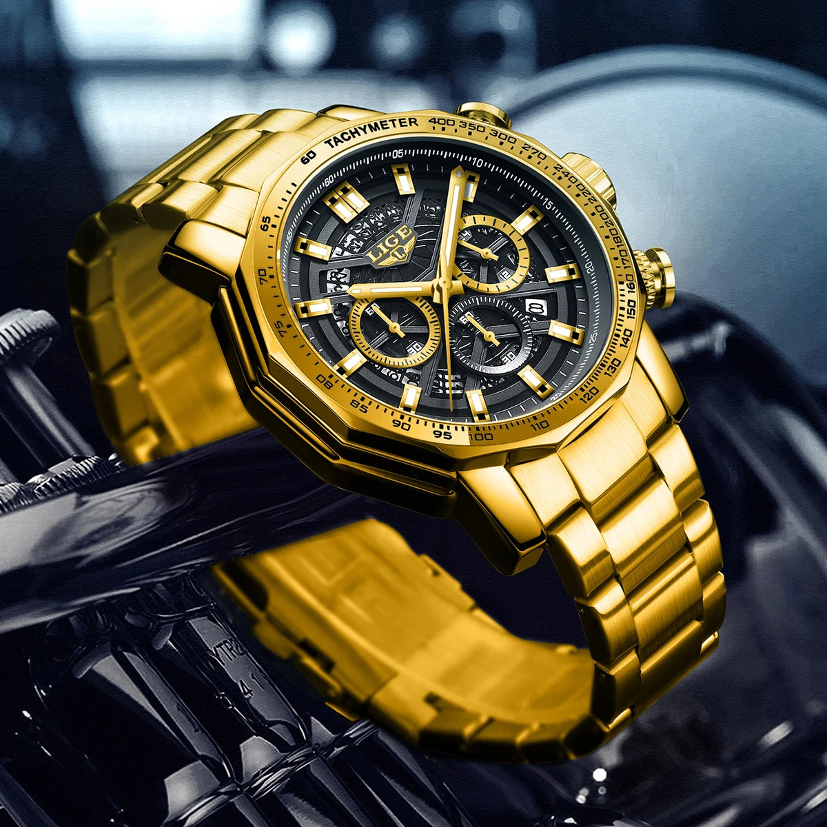 LIGE New Sport Chronograph Mens Watches Top Brand Luxury Full Steel Quartz Clock Waterproof Big Dial Watch Men Relogio Masculino