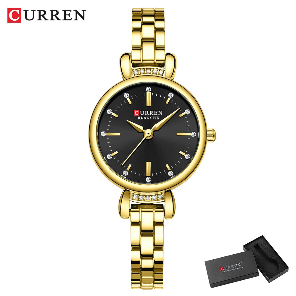 CURREN-Elegant Dress Watch for Women, Luxurious and Exquisite, 28mm Dial with Shinning Rhinestone, Quartz Wristwatch, New