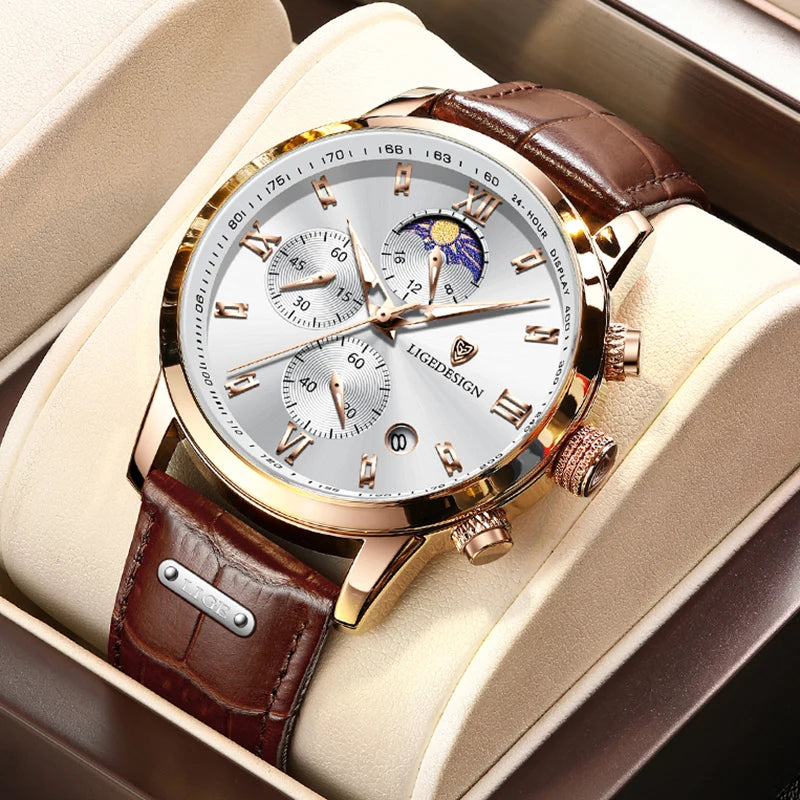 LIGE Luxe Moderne - Fashion Leather Waterproof Luminous Dress Watch