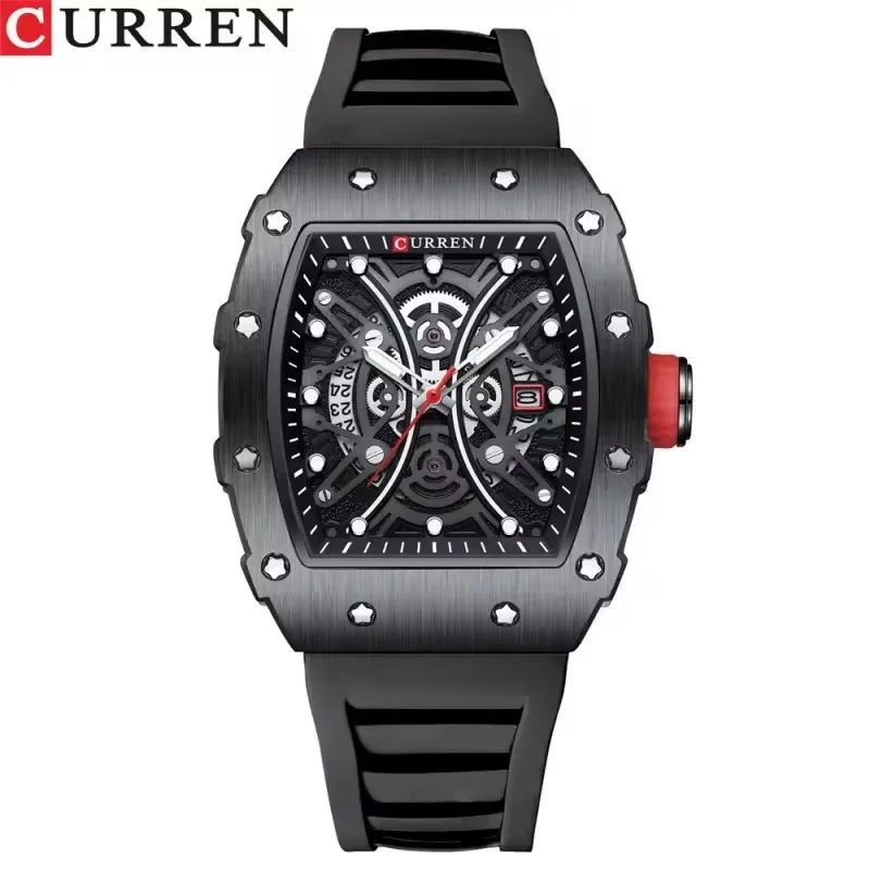 CURREN 8438 Men's Waterproof Sports Watch - Quartz Calendar Night Light Silicone Strap
