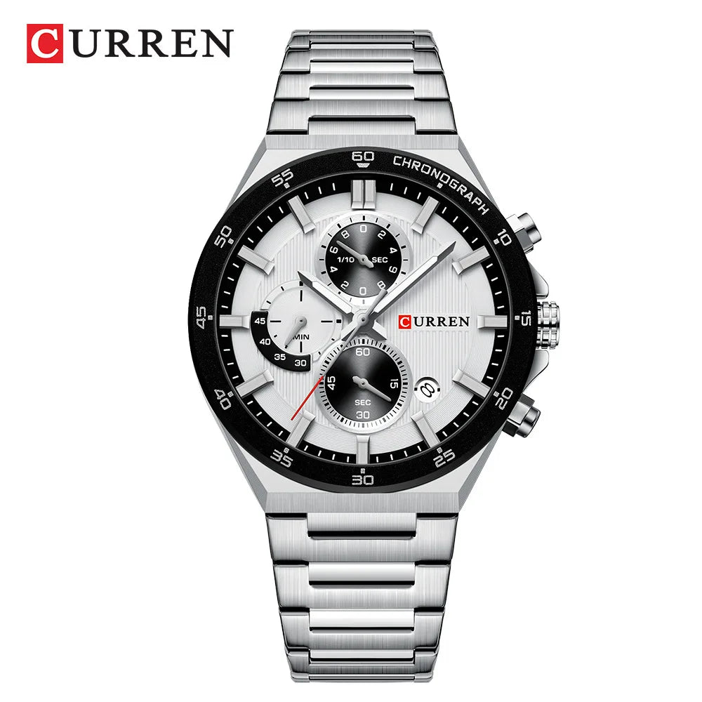 CURREN 43mm Men's Chronograph Watch - Stainless Steel Luminous Sports Luxury Timepiece