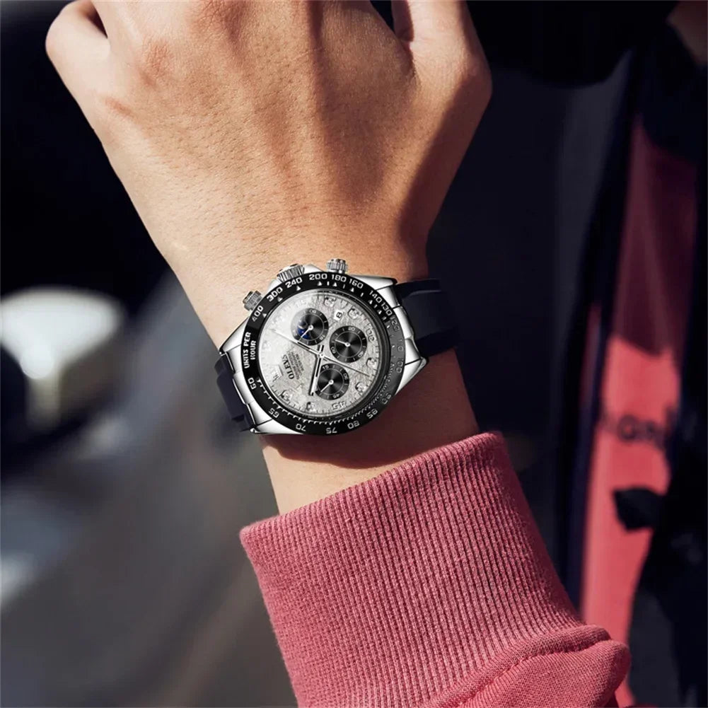 OLEVS Luxury Men's Watches Moon Phase Chronograph Man Watch Original Quartz Wrist Watch Waterproof Luminous Watch for Men Clock