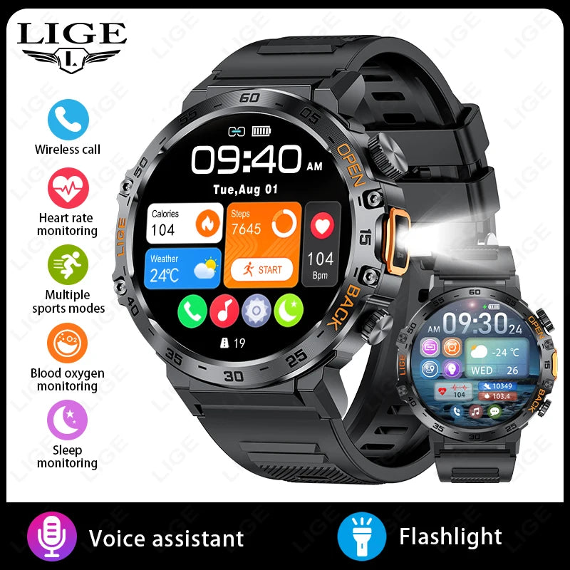LIGE SmartVision 2025 - AMOLED HD Fitness Smartwatch with Flashlight