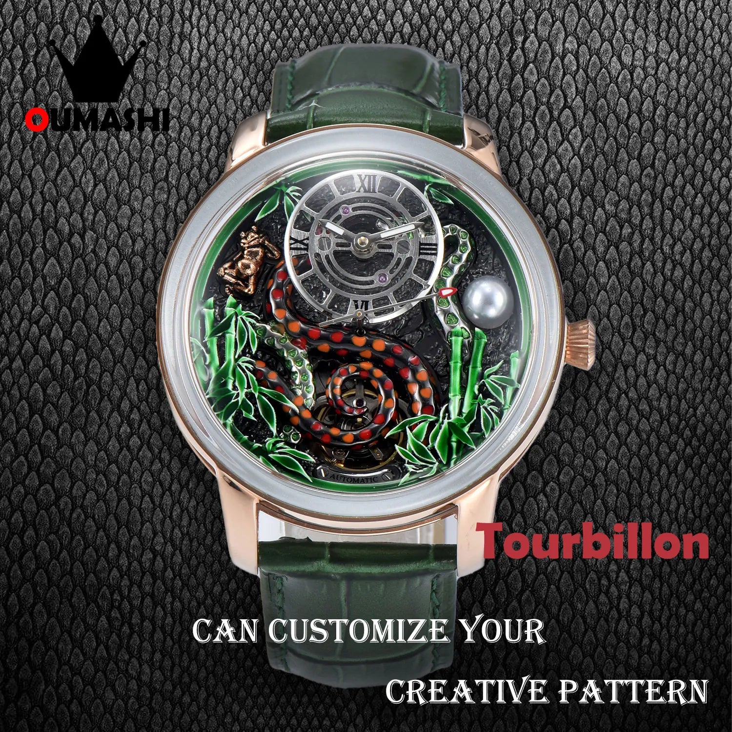 OUMASHI-46mm Tourbillon Watch Luxury Fashion casual personality trend Waterproof Snake Year mechanical men's watch