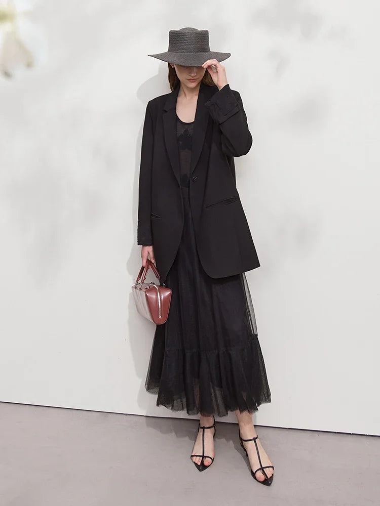 AMII Minimalist Women's Blazer Jacket Shorts 2025 Spring New Fashion Trun Down Collar Mid Length Jacket Basic Shorts 12541161