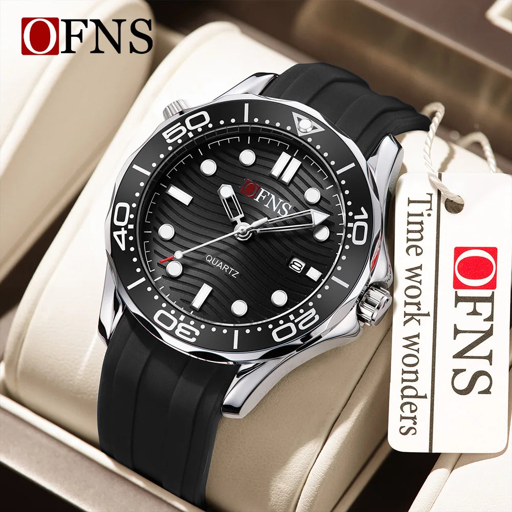 OFNS 7102 Fashion Trendy Men's Watch with Rotating bezel Sports Waterproof Night Light Calendar Men's Quartz Watch