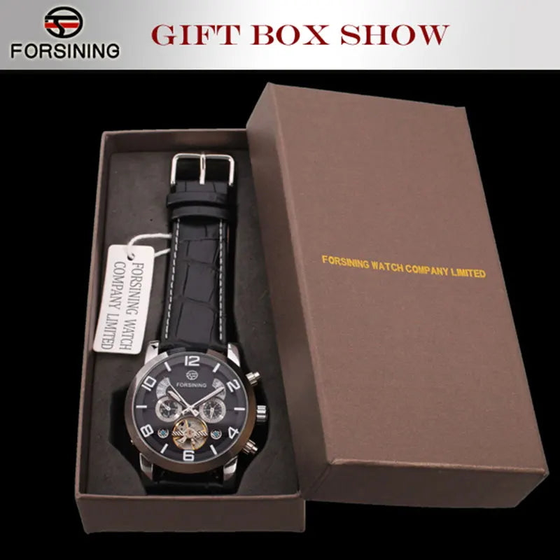 Forsining Fashion Mechanical Male Wristwatches Tourbillon Waterproof Leather Strap Regulator Watches With Perpetual Calendar