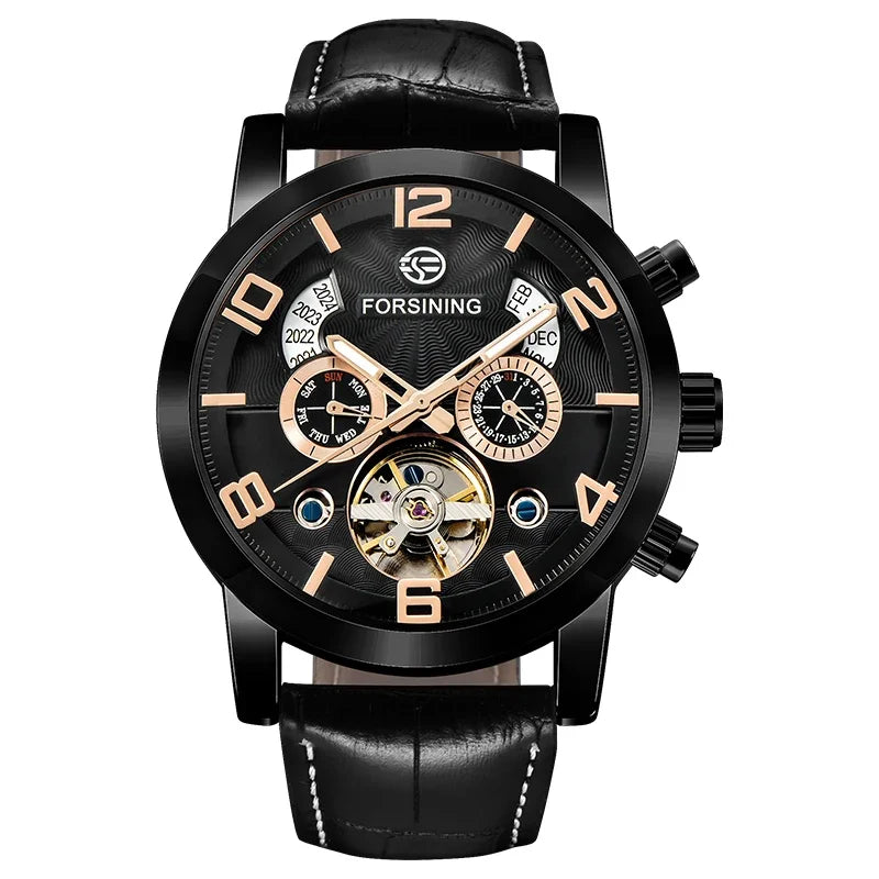 Automatic Tourbillon Sport Watch - Genuine Leather Military Casual Timepiece