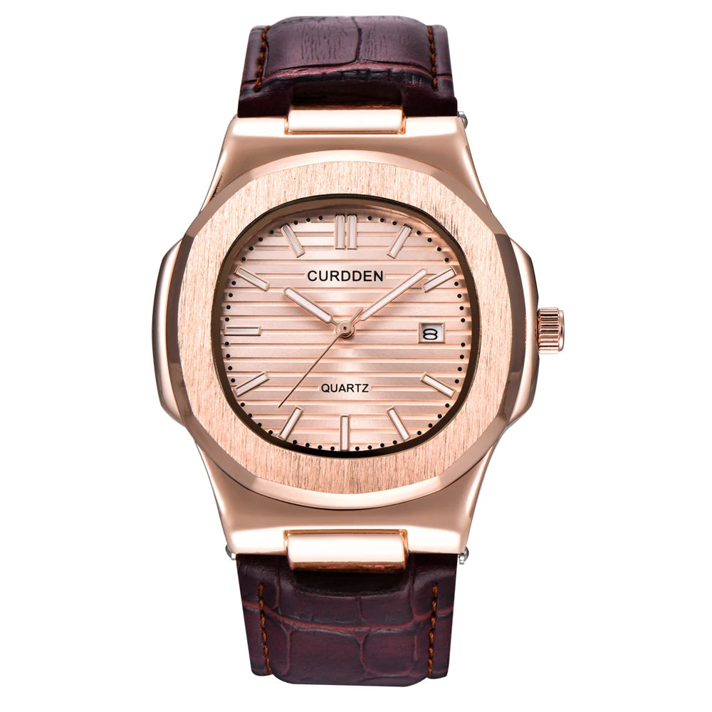 CURDDEN Golden Signature - Simple Business Leather Quartz Watch with Date