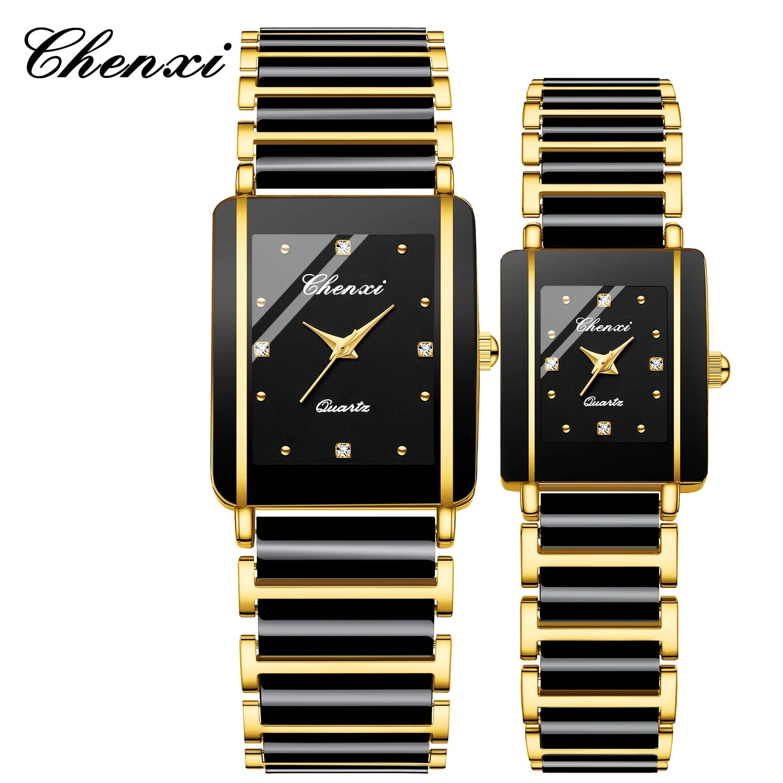 His & Hers Ceramic Watch Set - Square Fashion Couple's Matching Timepieces