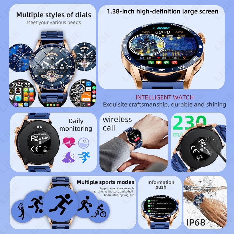 LIGE VoiceLink 2025 - Voice Calling HD Smartwatch IP68 Waterproof