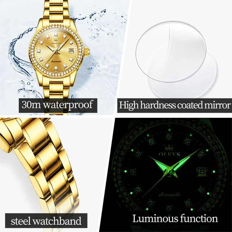 OLEVS-7003 Automatic Mechanical Watches Women Waterproof Luminous Calendar Women Wrist Watch Luxury Watch 2023