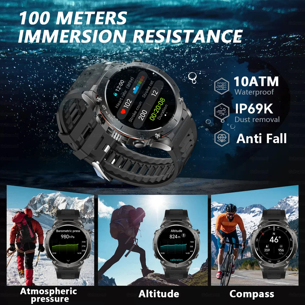 For HUAWEI GPS Smart Watch 10ATM Waterproof Built-in Dual-Band GNSS BT Call Compass  MIL-STD 810H Grade Military Smartwatch 2025