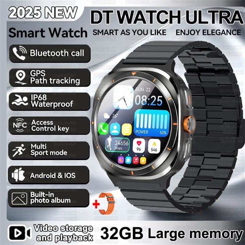 2025 New DT Watch UItra 7 32Gb Large memory AMOLED MP4 Video NFC Men Women HD Bluetooth Call Compass Fitness GPS Tracker Watch
