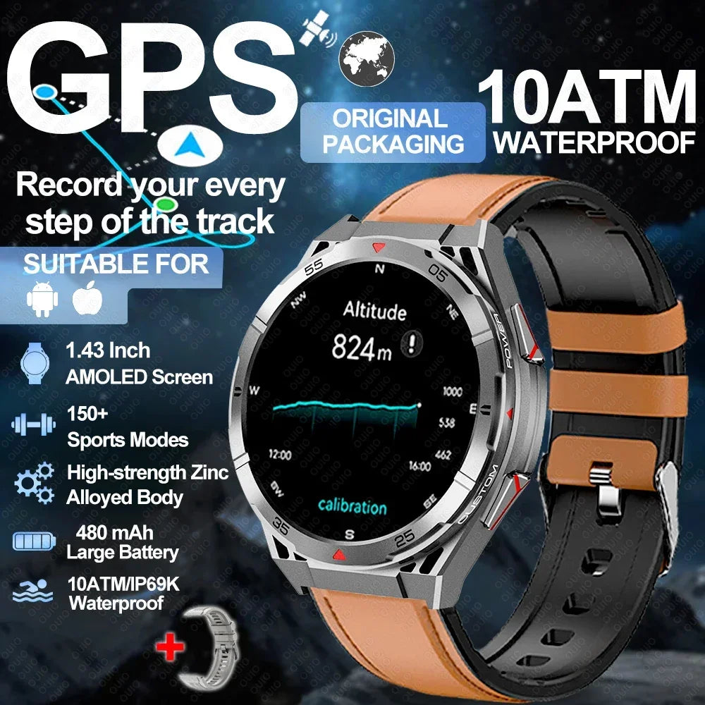 2025 New GPS Dual-Band satellite SmartWatch Men 1.43'' AMOLED Screen Compass Heart Rate BT Call IP69 10ATM Waterproof SmartWatch