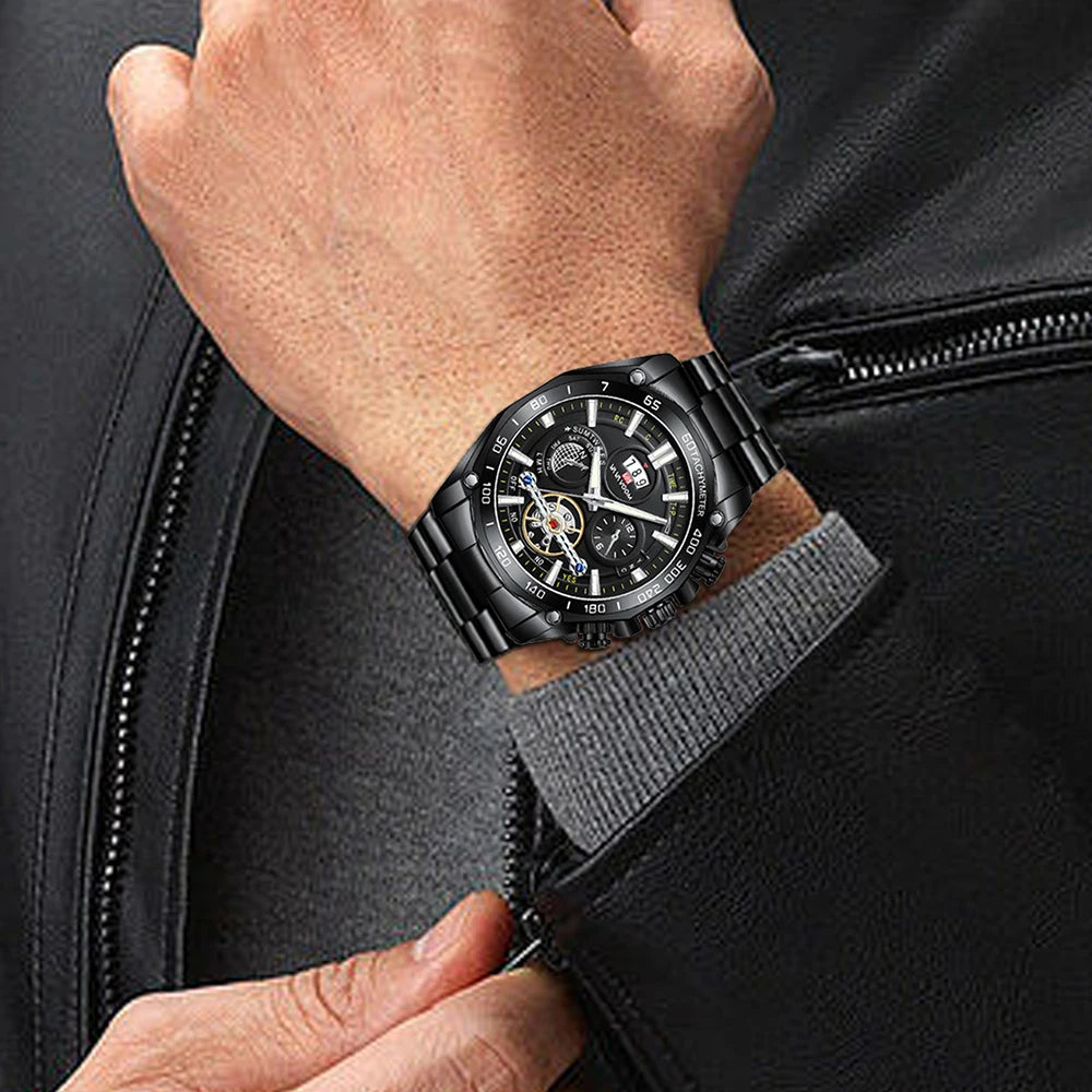 2023 New 12 O'clock Calendar Tourbillon Relogio Masculino Waterproof Sports Male Stainless Steel Strap Waterproof Watch for Men