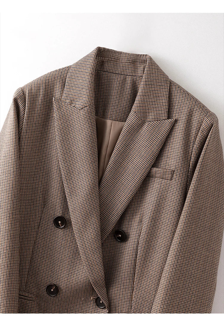 K1767L 50% Australian Clothes Wool Formal Blazers For Women Ladies Office Wear Business Suits Luxuy Houndstooth Clothing