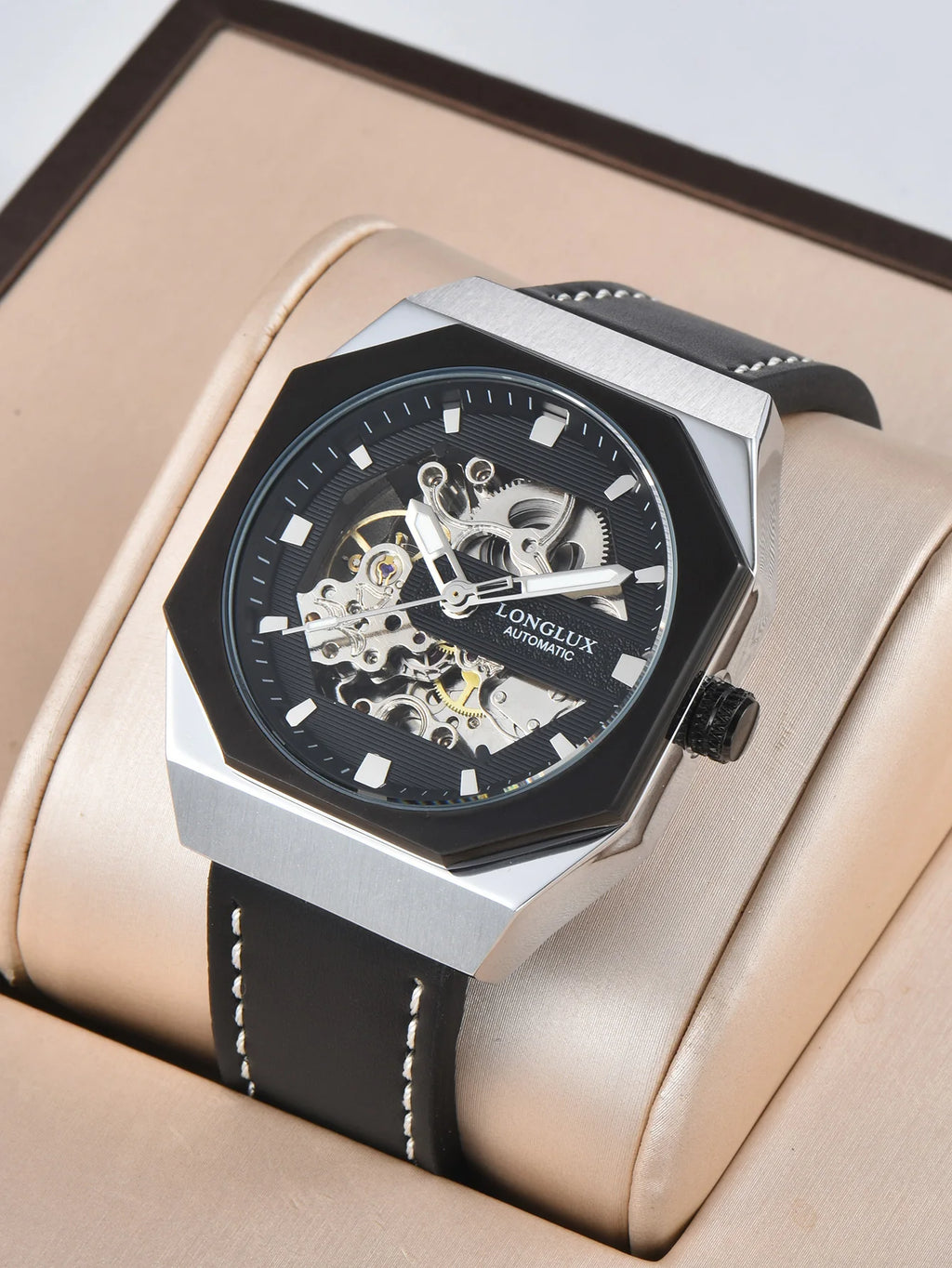 Men automatic watch skeleton waterproof mechanical watches sport outdoors fashion leather mens watch gift For your choice