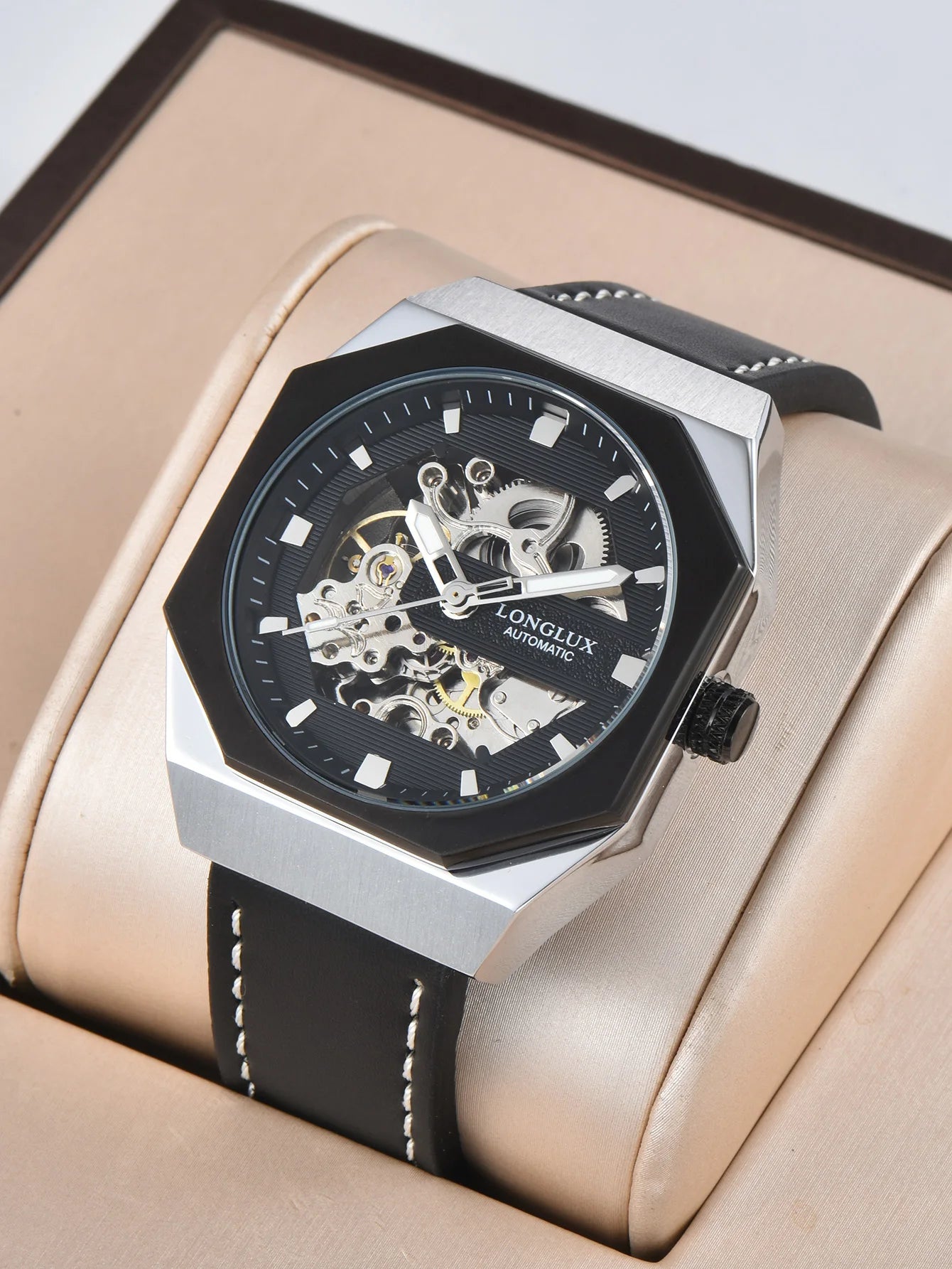 Men automatic watch skeleton waterproof mechanical watches sport outdoors fashion leather mens watch gift For your choice