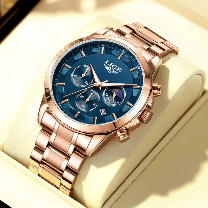 LIGE Gentleman's Elite - Luxury Chronograph Timepiece with Gift Presentation