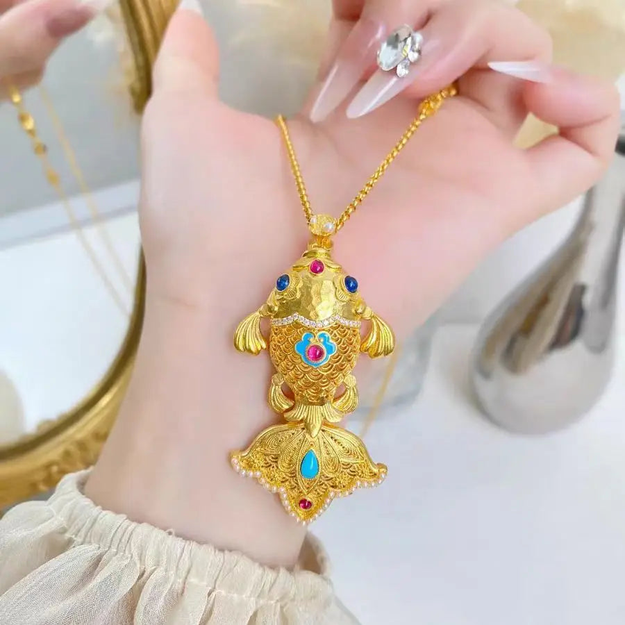 24K Gold Enamel Blue Eye Goldfish Set