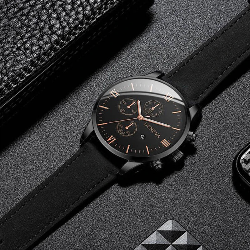 Everyday Classic - Men's Casual Leather Band Quartz Watch with Calendar