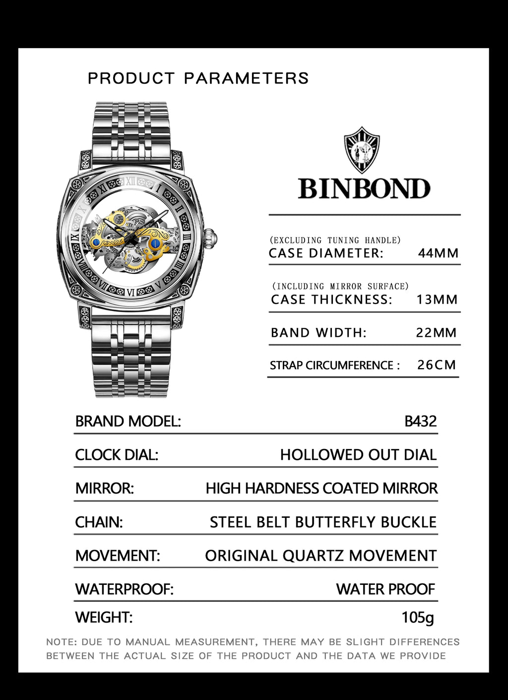 BINBOND Top Brand New 432 Tourbillon Men's Fully Automatic Luminous Hollow Watch Fashion Sports Non Mechanical Watch 2025