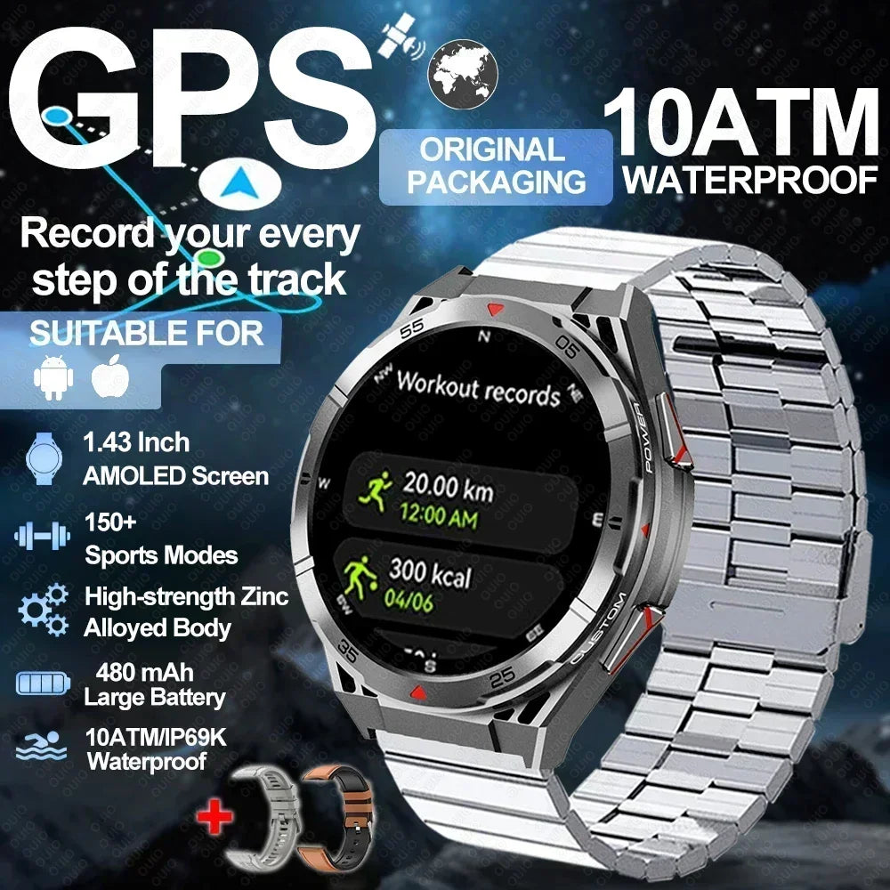 2025 New Dual-Band satellite GPS SmartWatch Men 1.43'' AMOLED Screen IP69 5ATM Waterproof Compass Heart Rate BT Call SmartWatch