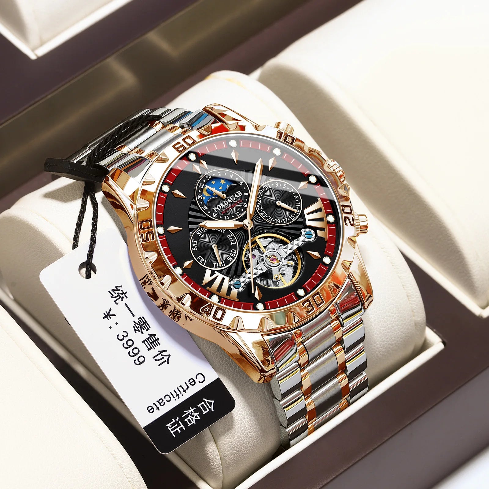 Men's Fully Automatic Mechanical Watch Tourbillon Series 43mm Dial with Day Date Sapphire Mirror Waterproof 30 Meters