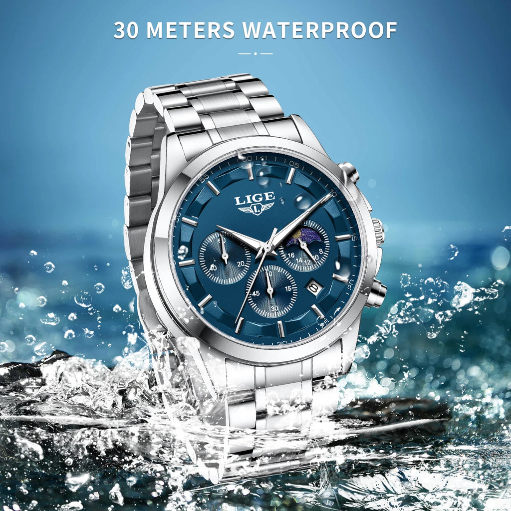 LIGE Gentleman's Elite - Luxury Chronograph Timepiece with Gift Presentation