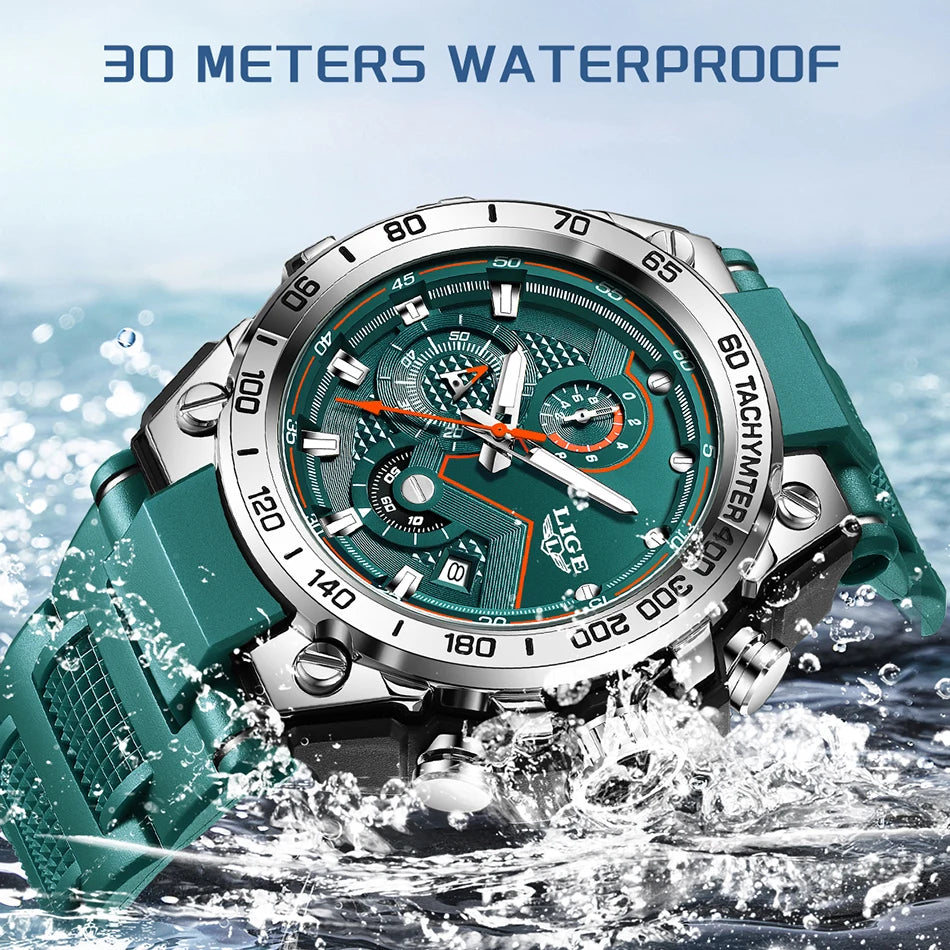 LIGE Tactical Green - Military Silicone Big Dial Sport Chronograph
