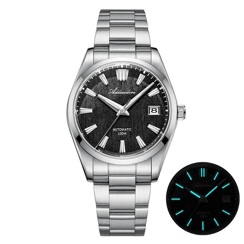 ADDIESDIVE AD2075 Men Watch 39mm Fashion Bark Texture Dial Dress Sapphire Automatic Mechanical Watches Waterproof Luminous reloj