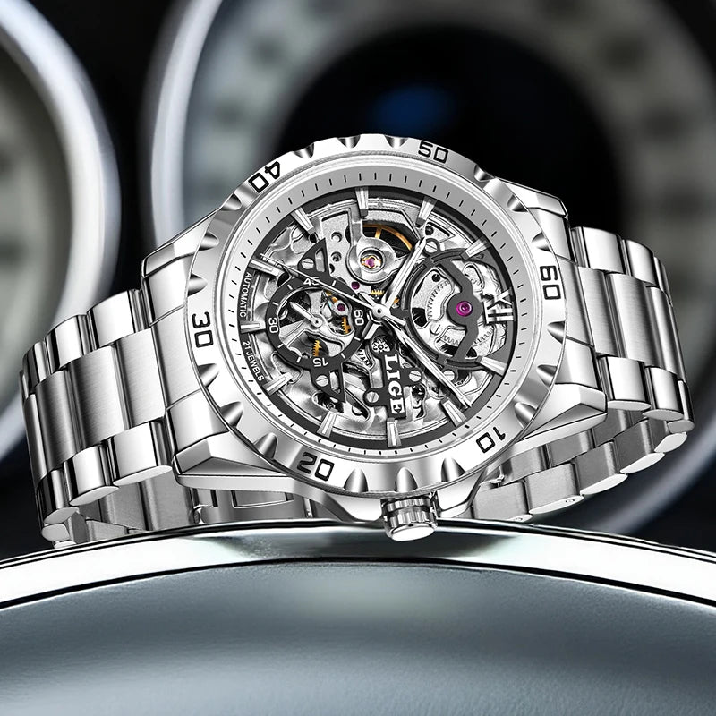 2025 LIGE New Automatic Watches Men Fashion Sports Luxury Mens Watch Waterproof Luminous Tourbillon Mechanical Wristwatch Reloj
