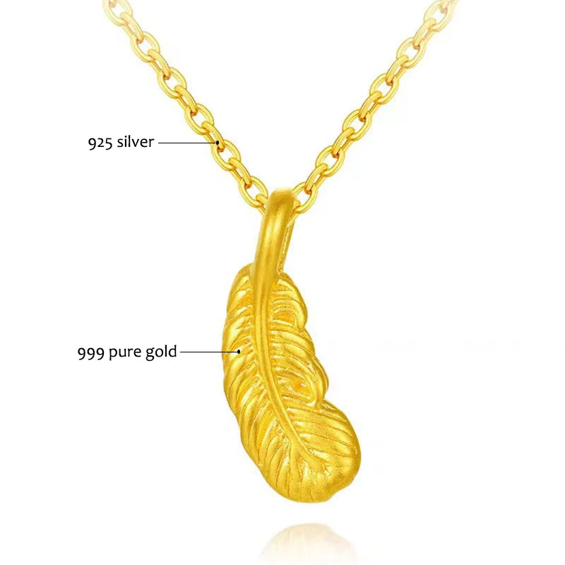 24K Gold Feather Pendant Necklace