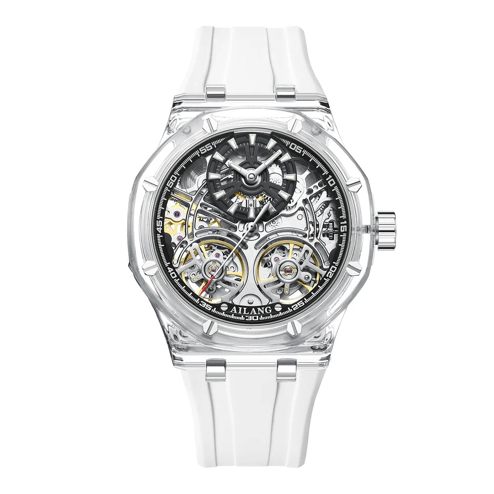 Double Tourbillon Men Watches Luxury Brand Automatic Mechanical Watch Rubber Sports Casual Sports Military Waterproof Clock