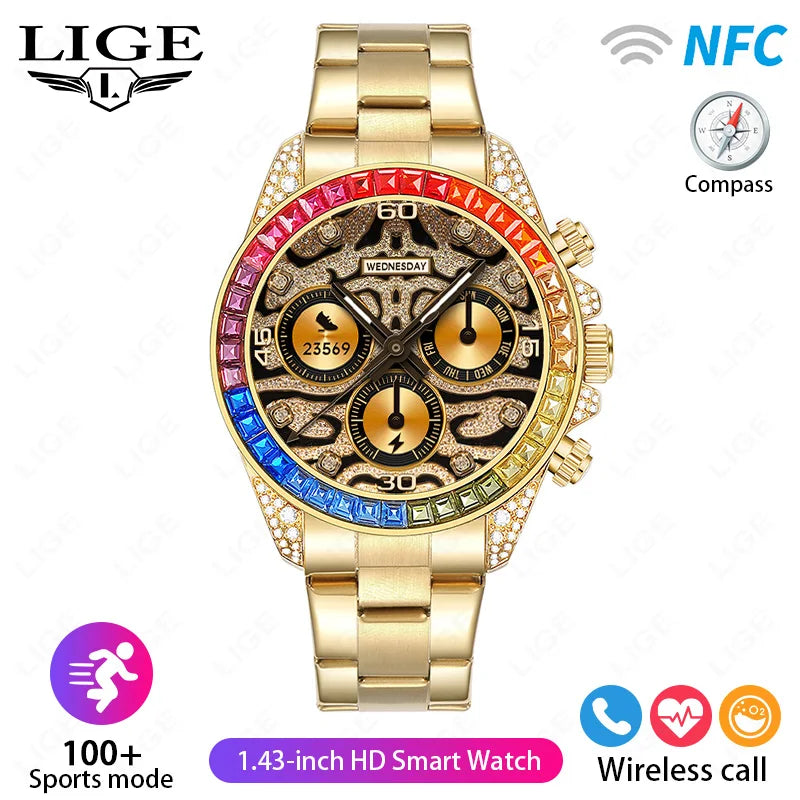 LIGE Diamond Prestige - Luxury Diamond-Studded Steel Business Watch