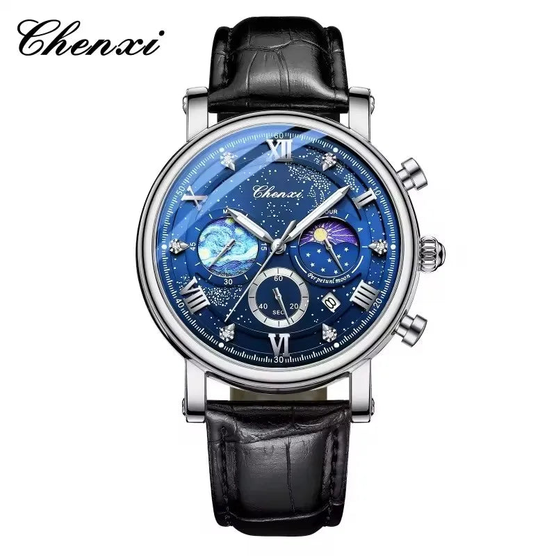 CHENXI 972 Men's Multi-Function Quartz Watch - Waterproof Chronograph with Moon Phase & Calendar
