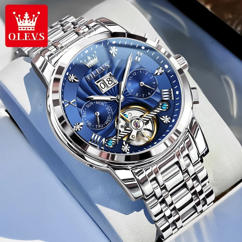 OLEVS Original brand Skeleton Men Watch Luxury Automatic Mechanical watches for man Waterproof Skeleton Luminous reloj hombre