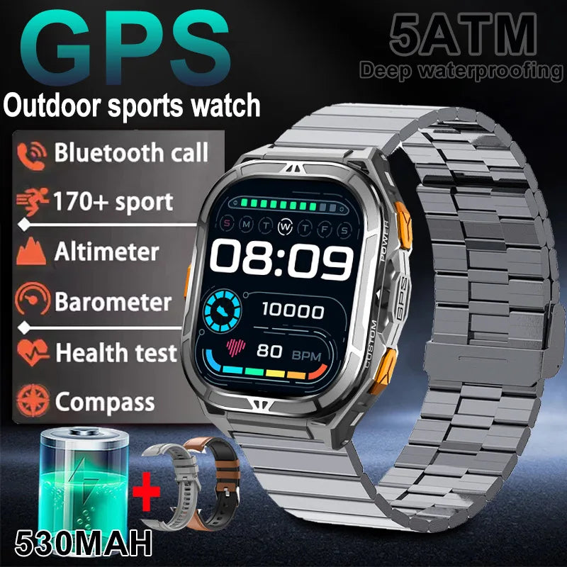 2025 New Dual Frequency GPS Smart Watch Men 1.96-inch HD AMOLED Screen Compass Bluetooth Call 5ATM Waterproof Sports Smart Watch