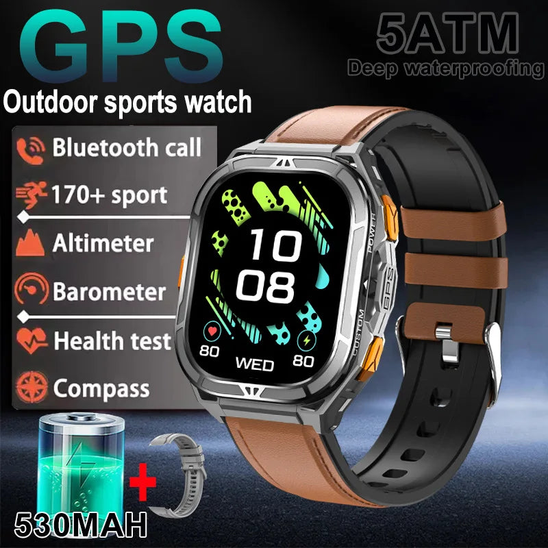 2025 New Dual Frequency GPS Smart Watch Men 1.96-inch HD AMOLED Screen Compass Bluetooth Call 5ATM Waterproof Sports Smart Watch