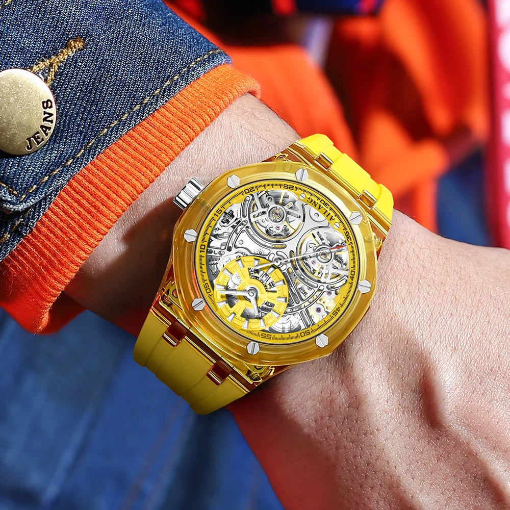 Double Tourbillon Men Watches Luxury Brand Automatic Mechanical Watch Rubber Sports Casual Sports Military Waterproof Clock