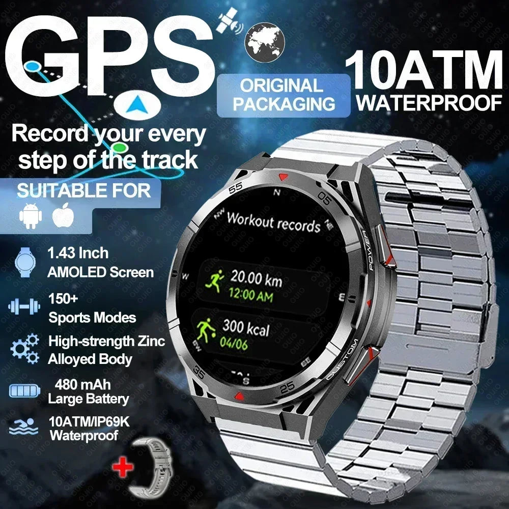 2025 New Dual-Band satellite GPS SmartWatch Men 1.43'' AMOLED Screen IP69 5ATM Waterproof Compass Heart Rate BT Call SmartWatch