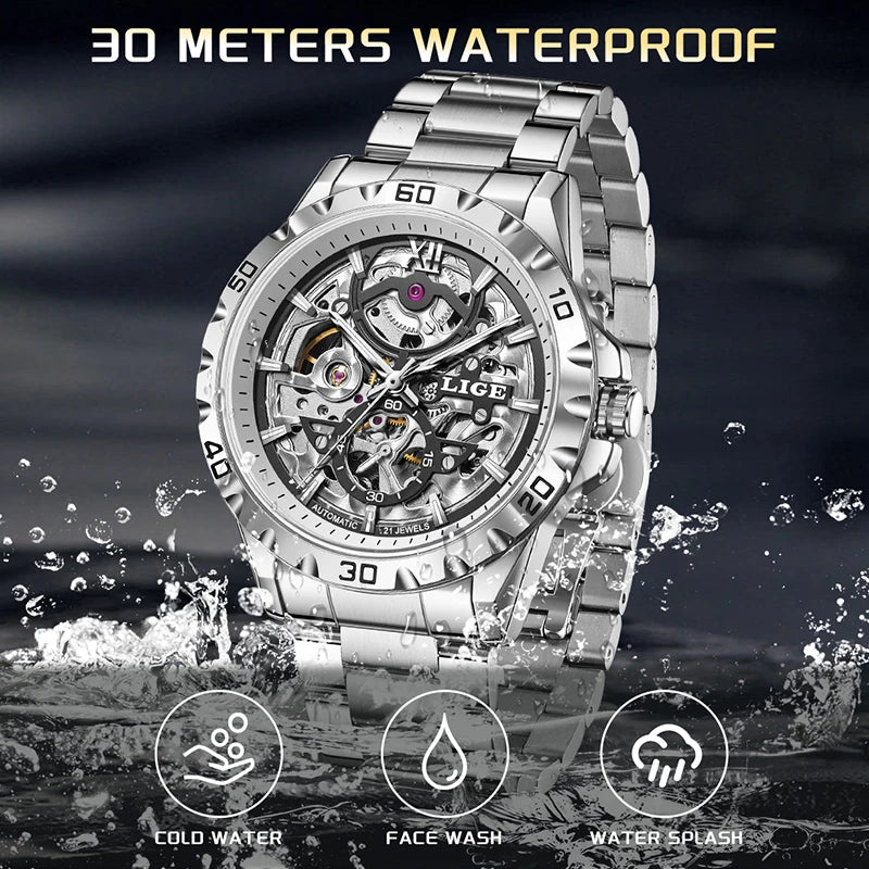 2025 LIGE New Automatic Watches Men Fashion Sports Luxury Mens Watch Waterproof Luminous Tourbillon Mechanical Wristwatch Reloj