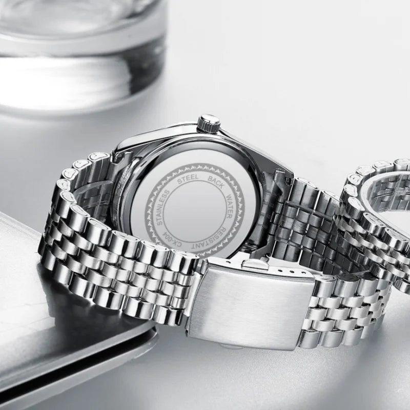 Waterproof Calendar Watch - Luminous Stainless Steel Casual Quartz Timepiece