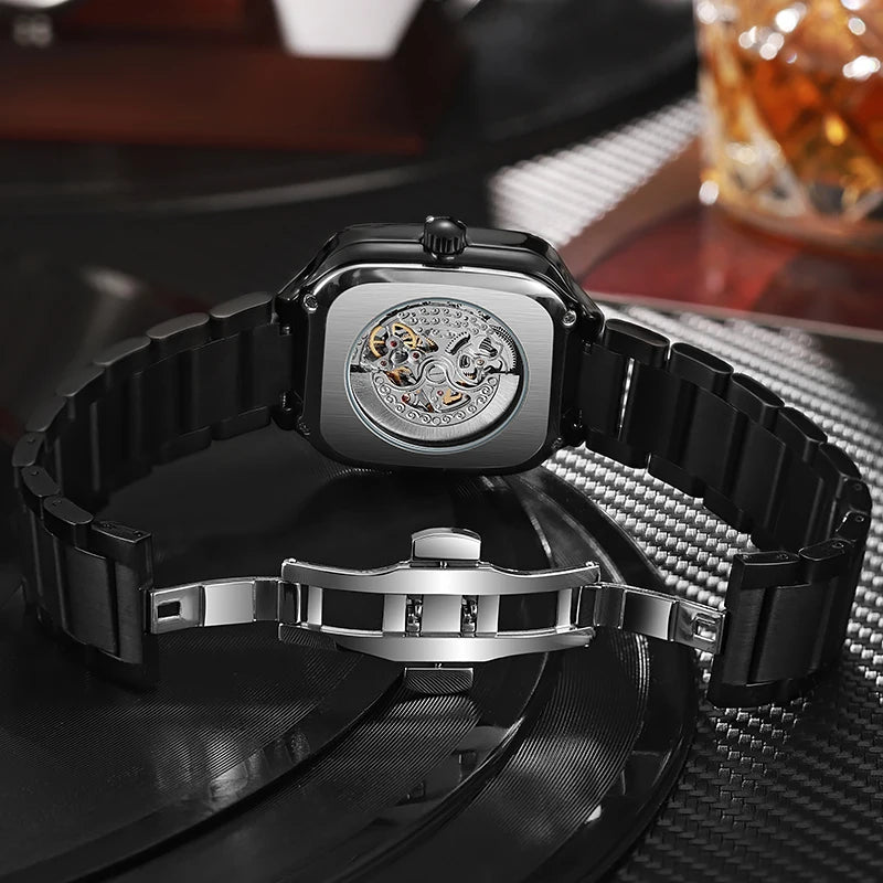 Skeleton Watch Men Fashion Stainless Steel High Quality Square Dial Luminous Automatic Mechanical Watches Relogios Masculino
