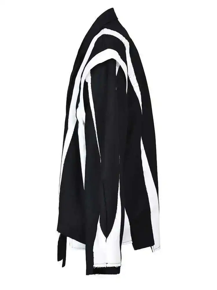 [EAM]  Women Black Irregular Color-block Big Size Blazer New Lapel Long Sleeve Jacket Fashion Tide Spring Autumn 2025 1DF308001