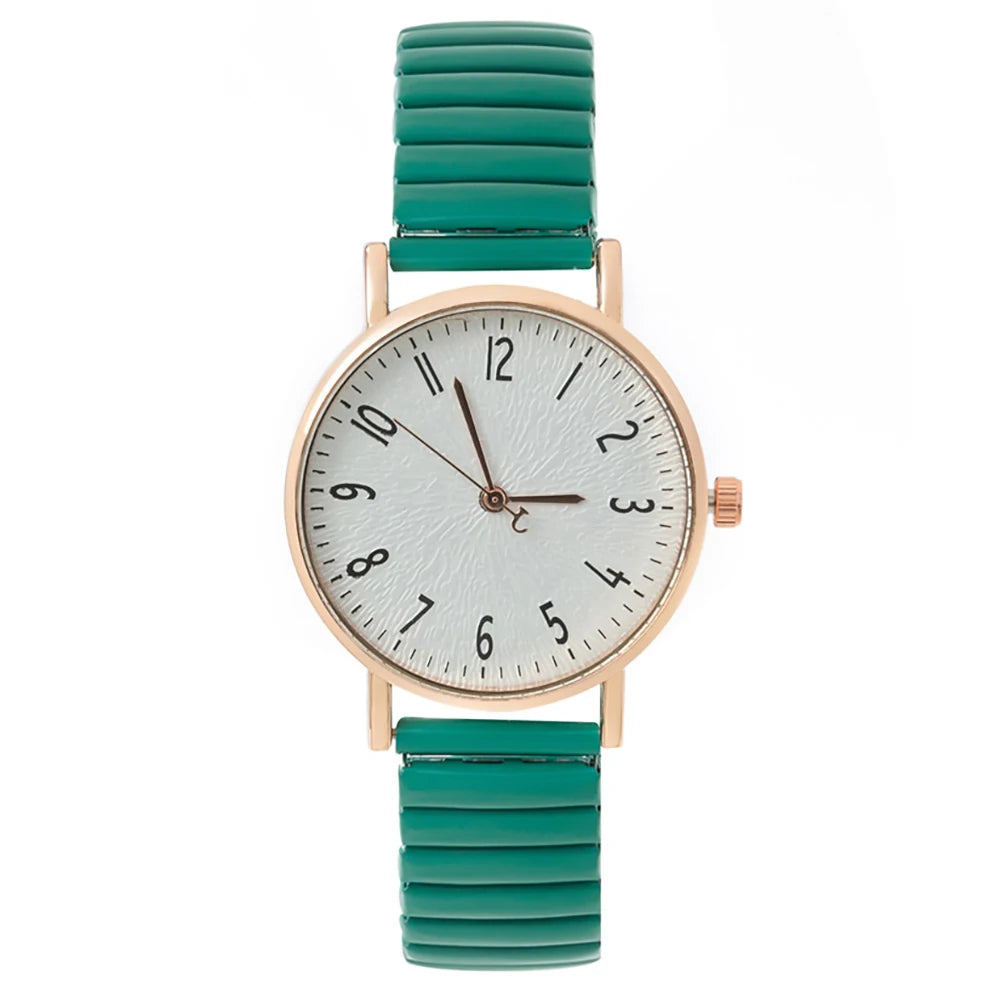Women's Fashion Simple Digital Design Quartz Watch Casual Stainless Steel Stretch Buckleless Strap Ladies Clock Dress Watches